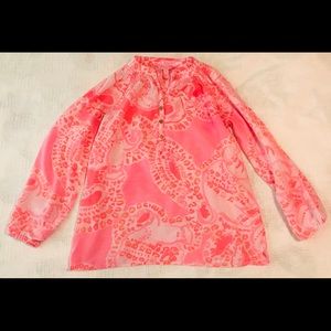 Lilly Pulitzer Hot Coral Trunk Elsa Silk Top